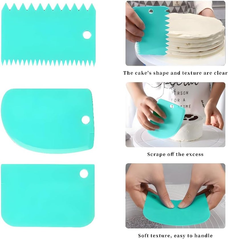 LSGZJZY Cake Decorating Scraper Set, 6 Piece Plastic Icing Smoother Tools, Serrated and Flat Edge Dough Scrapers for Baking, Pastry, Bread, Pizza, 2.95-4.81 Inch (green) - Image 3